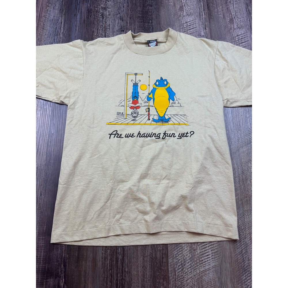 Vintage 1985 Screen Stars Best T Shirt Paper Thin Fishing Humorous Tan Mens L